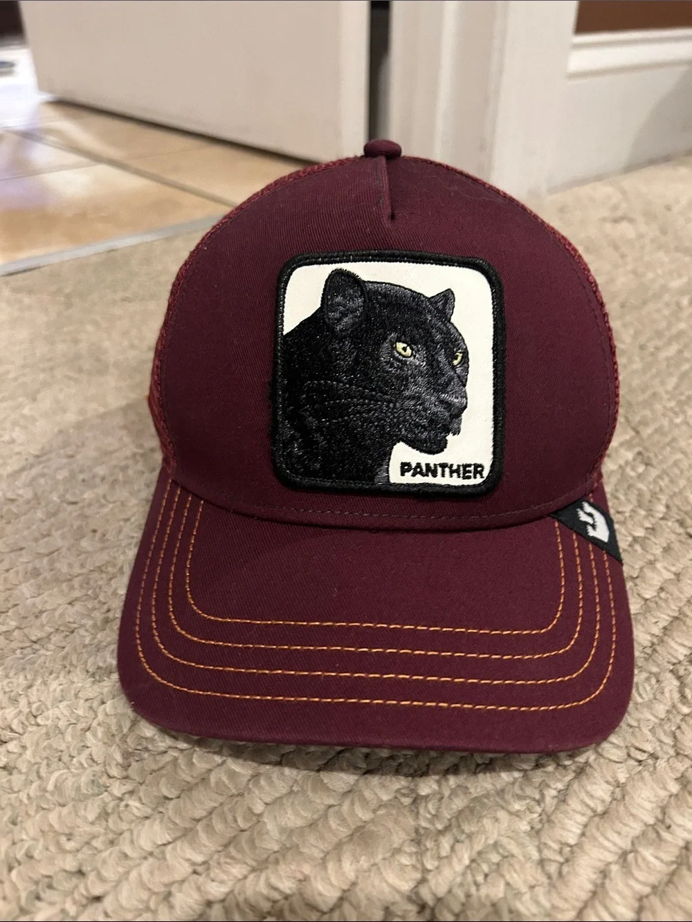 Goorin Bros Burgundy Panther Trucker Hat with Yellow Stitching - Picture 2 of 16